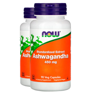 Kit 2x Extracto de Ashwagandha 450mg Now Foods 90Veg Cáps Importado/Made in Usa