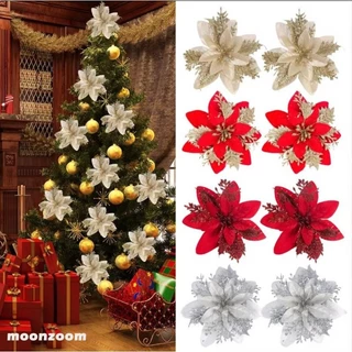 10/5Pcs 14cm Glitter Flores De Natal Artificiais Brilhantes X Ornamentos Feliz Decorações Para O Ano Novo Em Casa Navidad-MZ