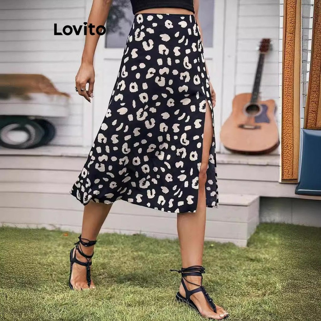 Lovito Saia casual leopardo dividida para mulheres LNL75326