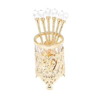 6 Colheres com Suporte Wolff de Zamac Dourada 14cm