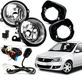 Kit Farol Auxiliar Milha Logan 2007 2008 2009 2010 2011 Moldura Cromada Botao Colante