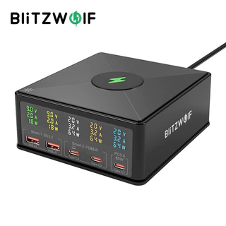 BlitzWolf ® 868H 160W 5 Portas USB PD Desktop Charger Dual-A QC3.0 + PD65W Tipo-C + 65W PD3.0 Com 15W 10W 7.5W 5W Carregador Rápido Sem Fio