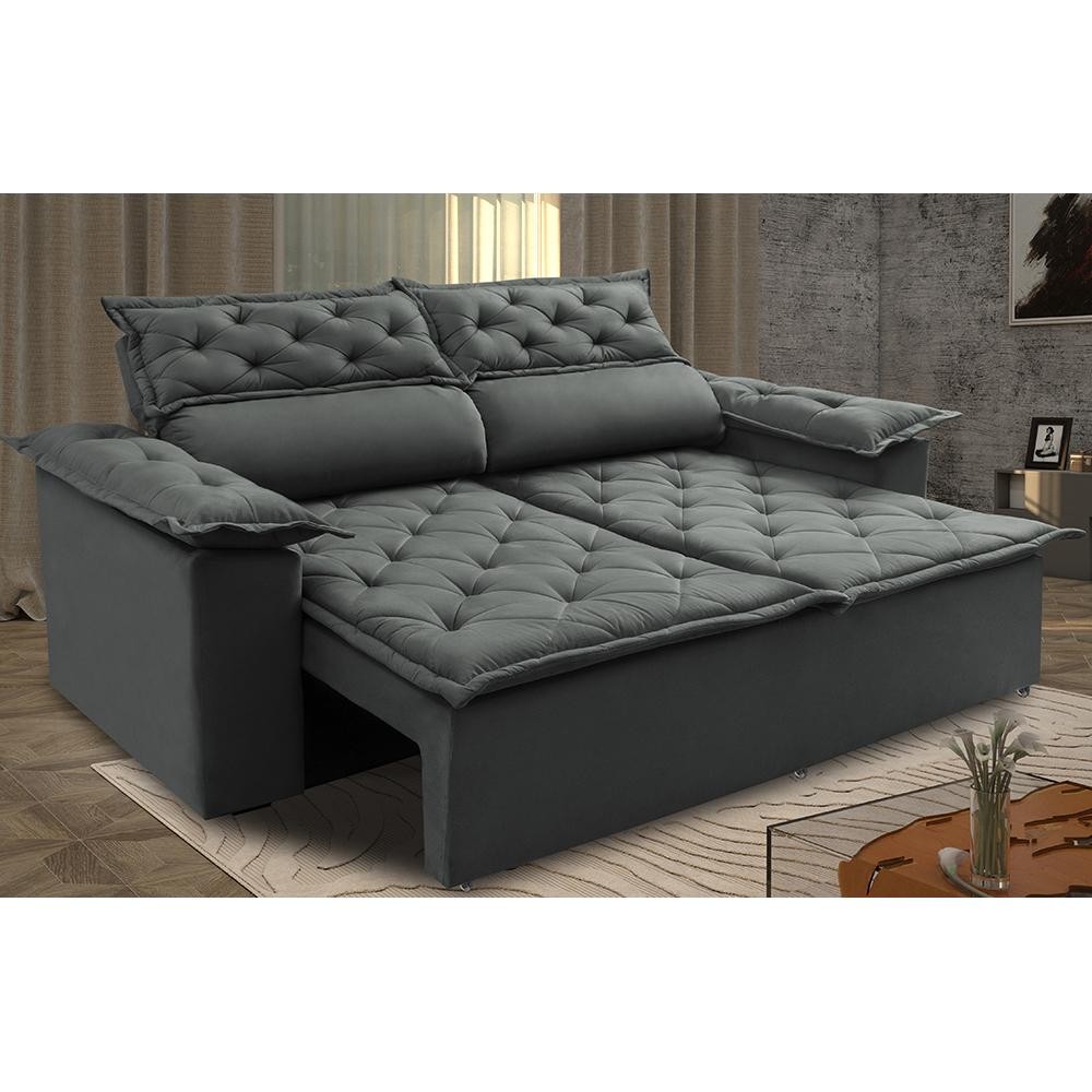 Sofá 3 Lugares Retrátil e Reclinável Cama inBox Compact 1,80m Velusoft Cinza