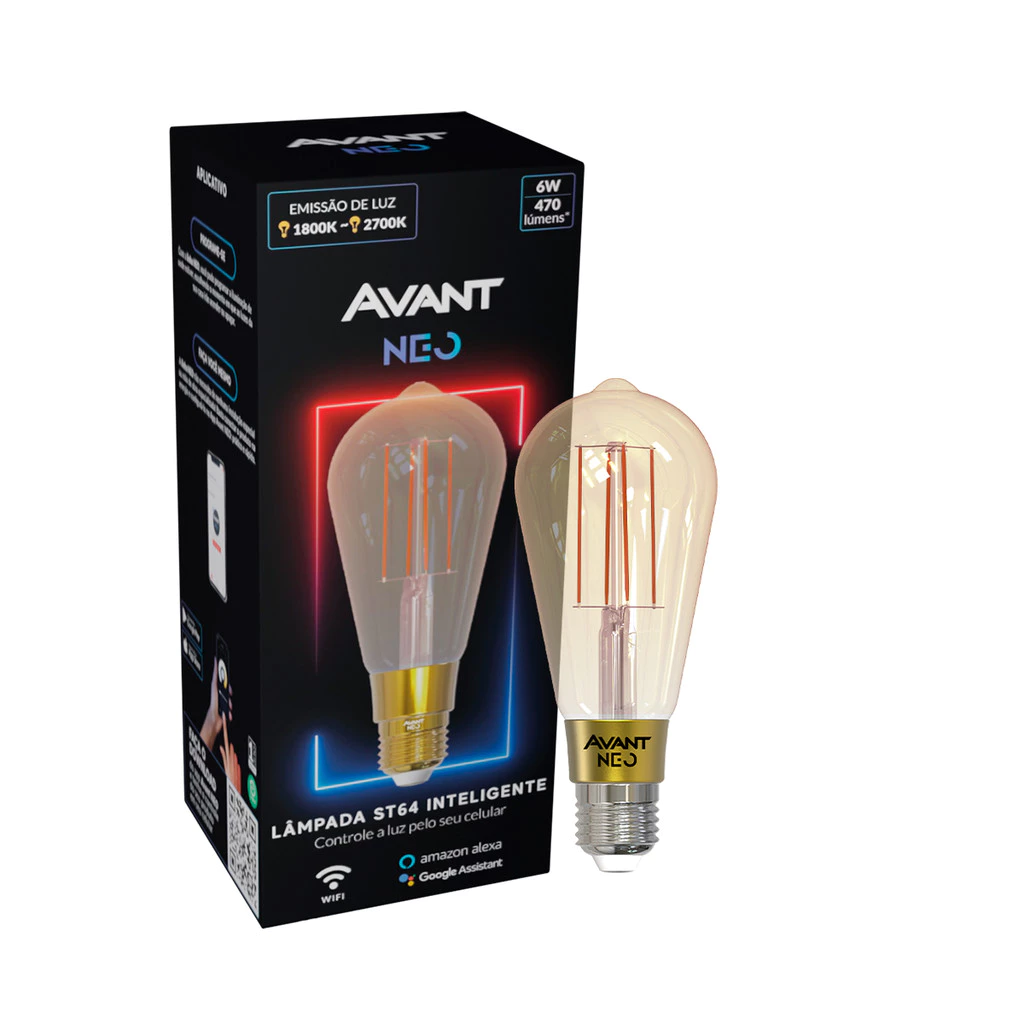 Lampada Led ST64 Smart Wi-fi 6w 1800K-2700K E27 Avant Neo