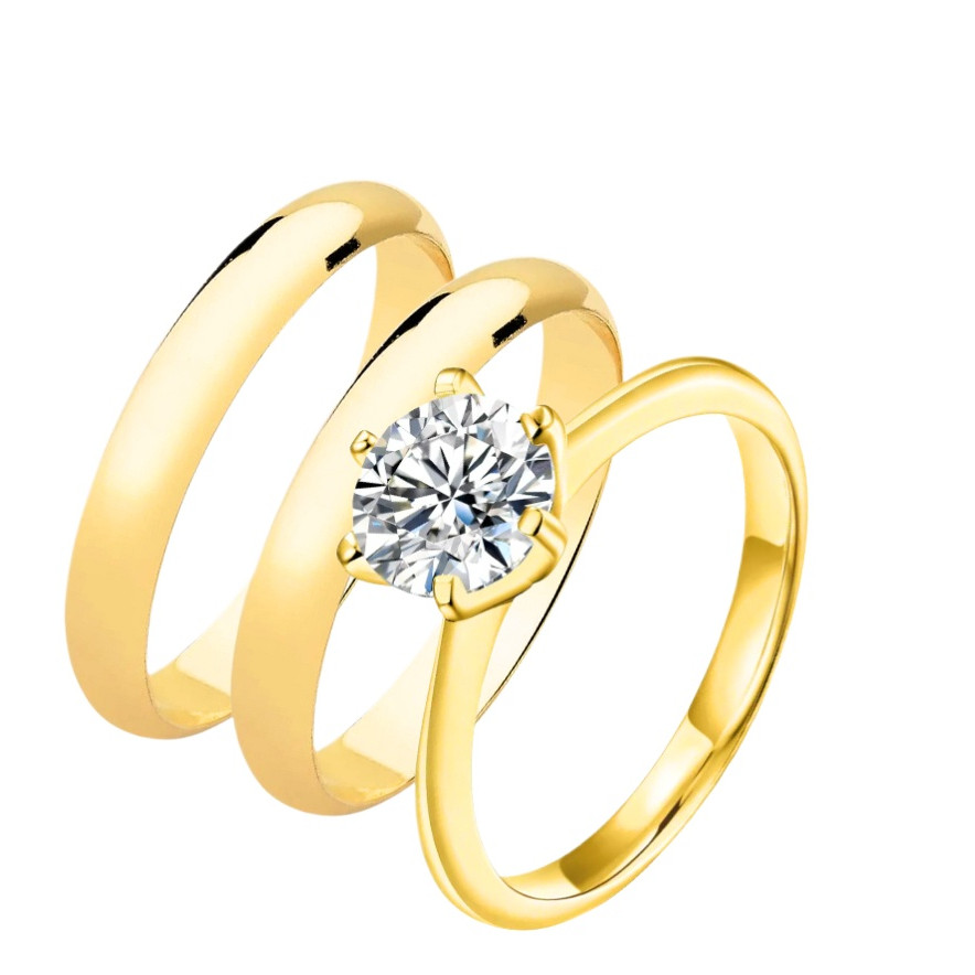 Par De Alianças 3mm Ouro 18k + Anel Solitário Casamento Noivado