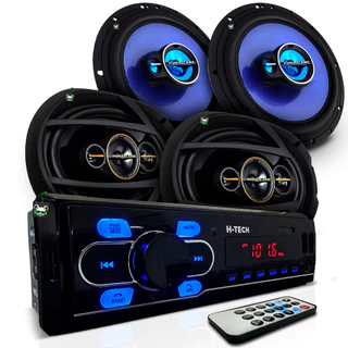 Kit Som Automotivo Rádio Mp3 + Par Alto Falante Triaxial 6 Pol 100w + Quadriaxial 6x9 Pol 260w