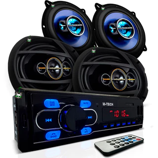 Kit Som Automotivo Rádio Mp3 + Par Alto Falante Triaxial 5 Pol 100w + Quadriaxial 6x9 Polegadas 260w