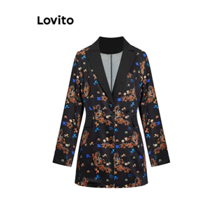 Lovito Blazer elegante com estampa tribal e contraste na frente e botões para mulheres L102AD512