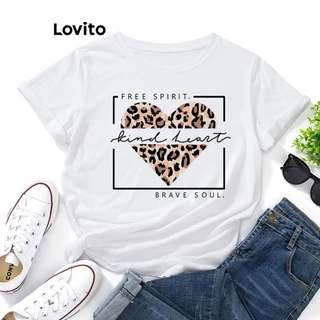 Lovito Camiseta casual com estampa de coração para mulheres LNL79277