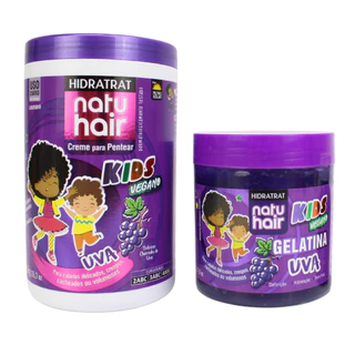 Kit Creme de Pentear Uva + Gelatina de Uva Natuhair 500g Antifrizz Modelador de cachos Definição Cachos Crespos Vegano