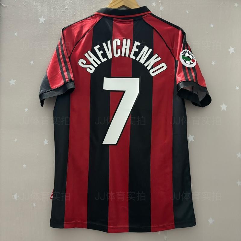 7#Shevchenko 1998-1999 AC Milan Home Camisa de manga curta Camisa de futebol personalizada