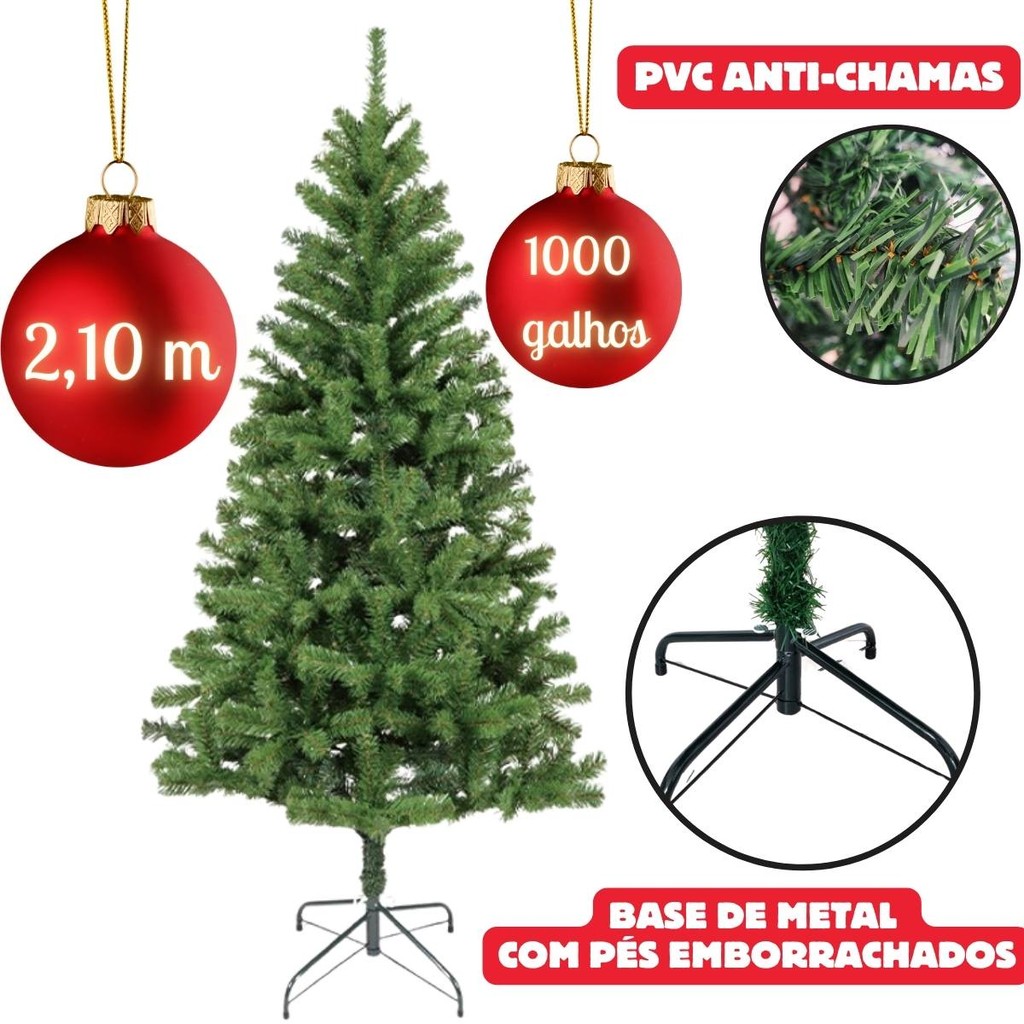 Árvore De Natal 2,10m 1000 Galhos Cheia Pinheiro Artificial Tradicional ...
