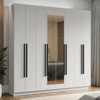 Guarda-Roupa Casal 8 Portas Batentes com Espelho Branco/Branco/Preto Venus Madesa em Oferta na Shopee