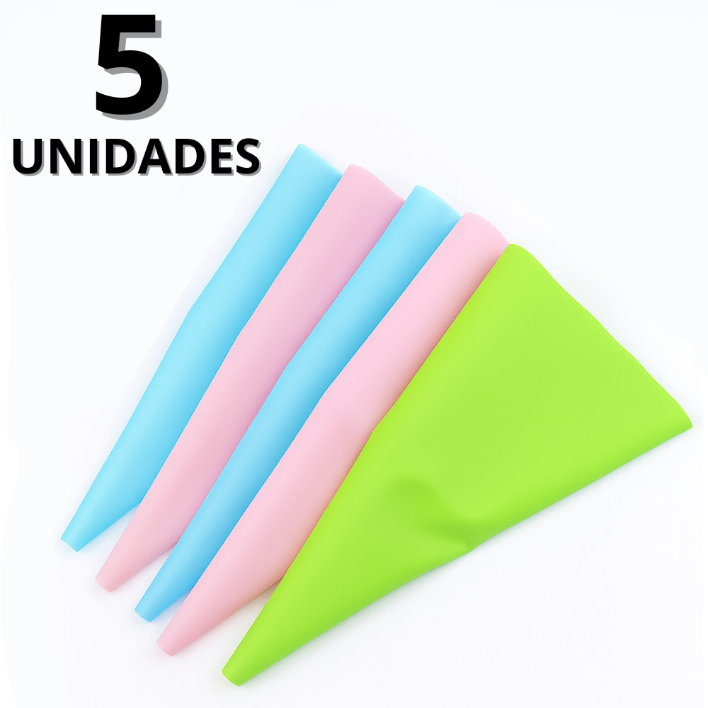 Kit 5 Sacos para Confeitar de Silicone Reutilizável Confeita