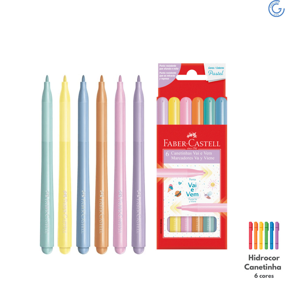 Canetinha Hidrocor 6 Cores Ponta Vai e Vem Tom Pastel - Faber-Castell ...