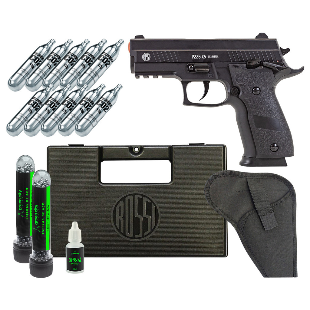 Pistola Co2 Airgun Rossi P226 X-5 4.5mm Blowback, Kit Maleta