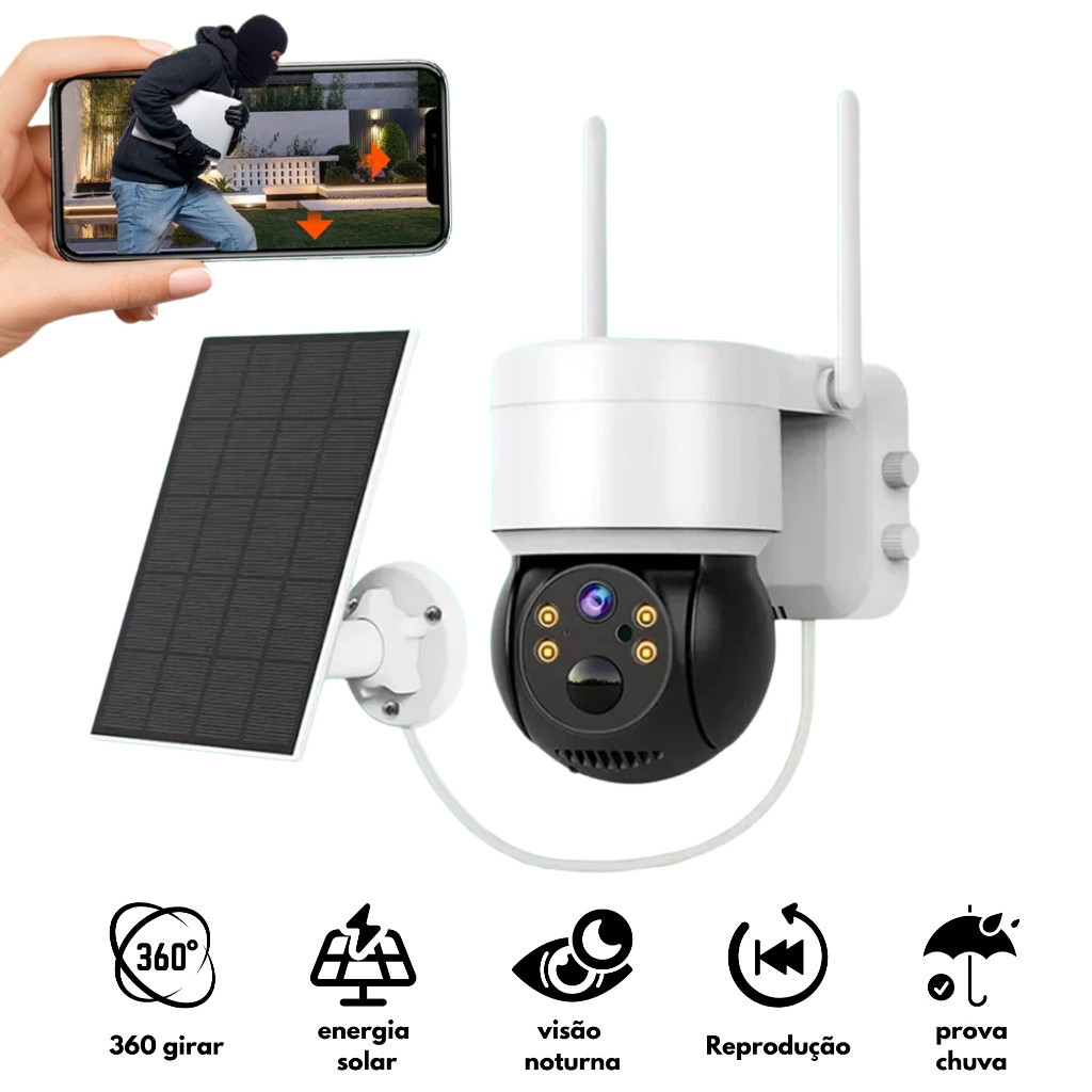Câmera Externa Solar Ip a prova D'água 360º Speed Dome Profissional ...