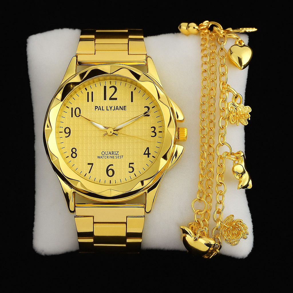 Relógio Feminino Dourado Banhado a Ouro 18k Original com Pulseira ...