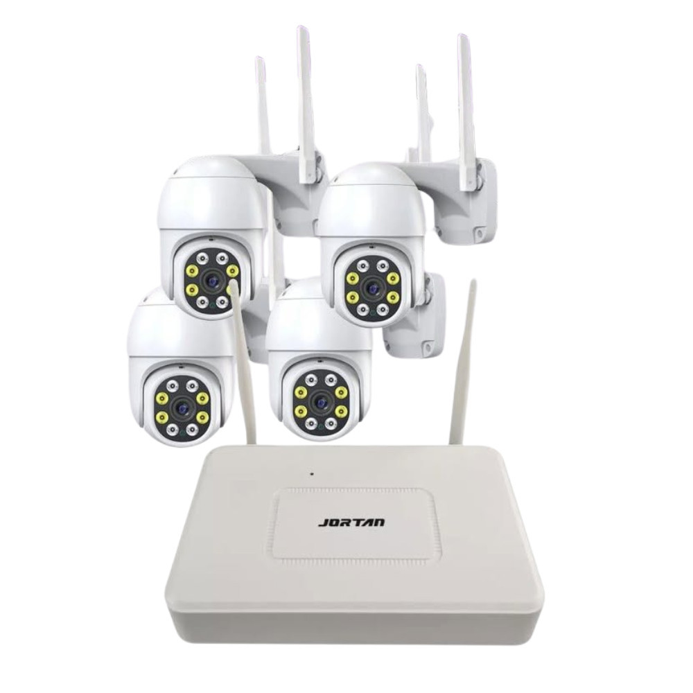 Kit 4 Camera De Segurança + Modem Jortan 8276-4 App Yoosee Wifi Prova D'água IP66 Cor Branco