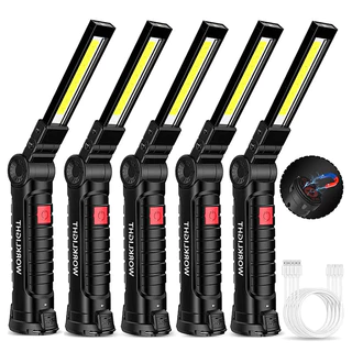 Luz de trabalho recarregável, luz de trabalho LED com suporte magnético e de rotação de 360 ​​°, luz de inspeção de lanterna brilhante cob de 5 modos para reparo de carro, casa, garagem, emergência, churrasco, camping