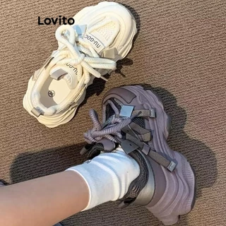 (Lovito Refine) Tênis casual liso com altura aumentada e sola grossa Soft para mulheres LFA42417