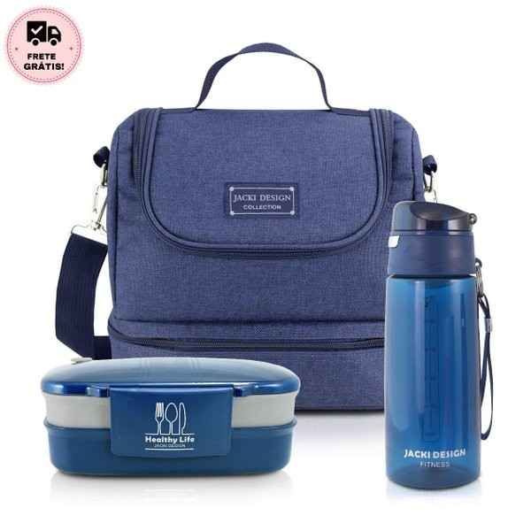 Kit Fitness Bolsa Térmica c/ compartimentos e Pote de Marmita