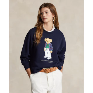 Rl mulheres primavera nova manga longa hoodie versão solta polo urso plus cashmere algodão top