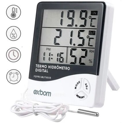 Termo Higrometro Medidor de Temperatura Externo e Interno Sensor Umidade