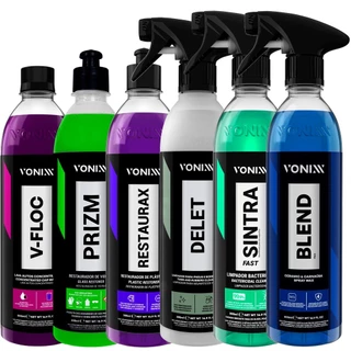 Kit Vonixx Completo para Estética Automotiva Cera Blend Sintra Fast Delet Restaurax Prizm V-Floc 500ml Vonixx