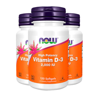 Kit 3x Vitamina D3 2000 IU Alta Potência Now Foods 120Softgls/Made in Usa
