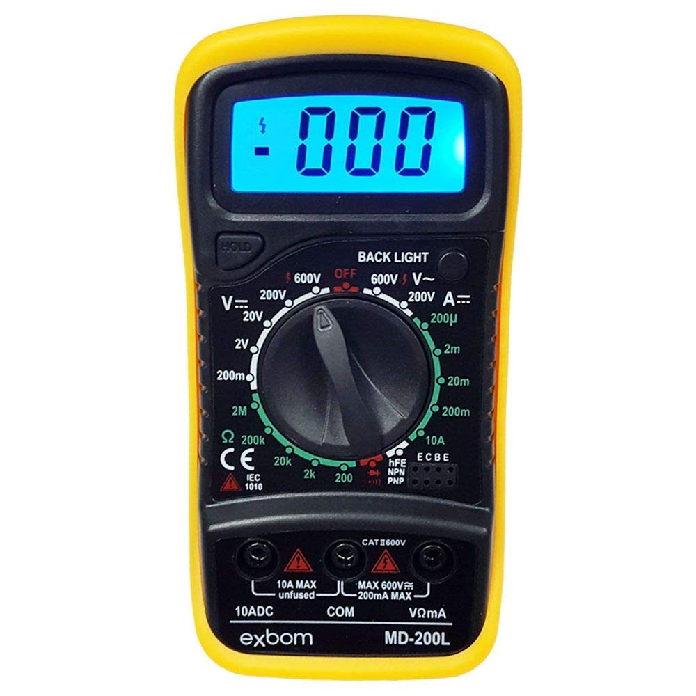 Multímetro Digital Profissional Portátil com Cabo Multi Teste Exbom MD-200L