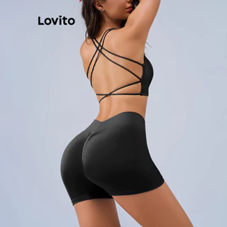 Lovito Conjunto esportivo esportivo de linha de estrutura simples para mulheres LNL77226