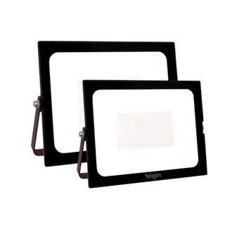 Kit com 2 Refletores Projetor Led 50W Preto Elgin
