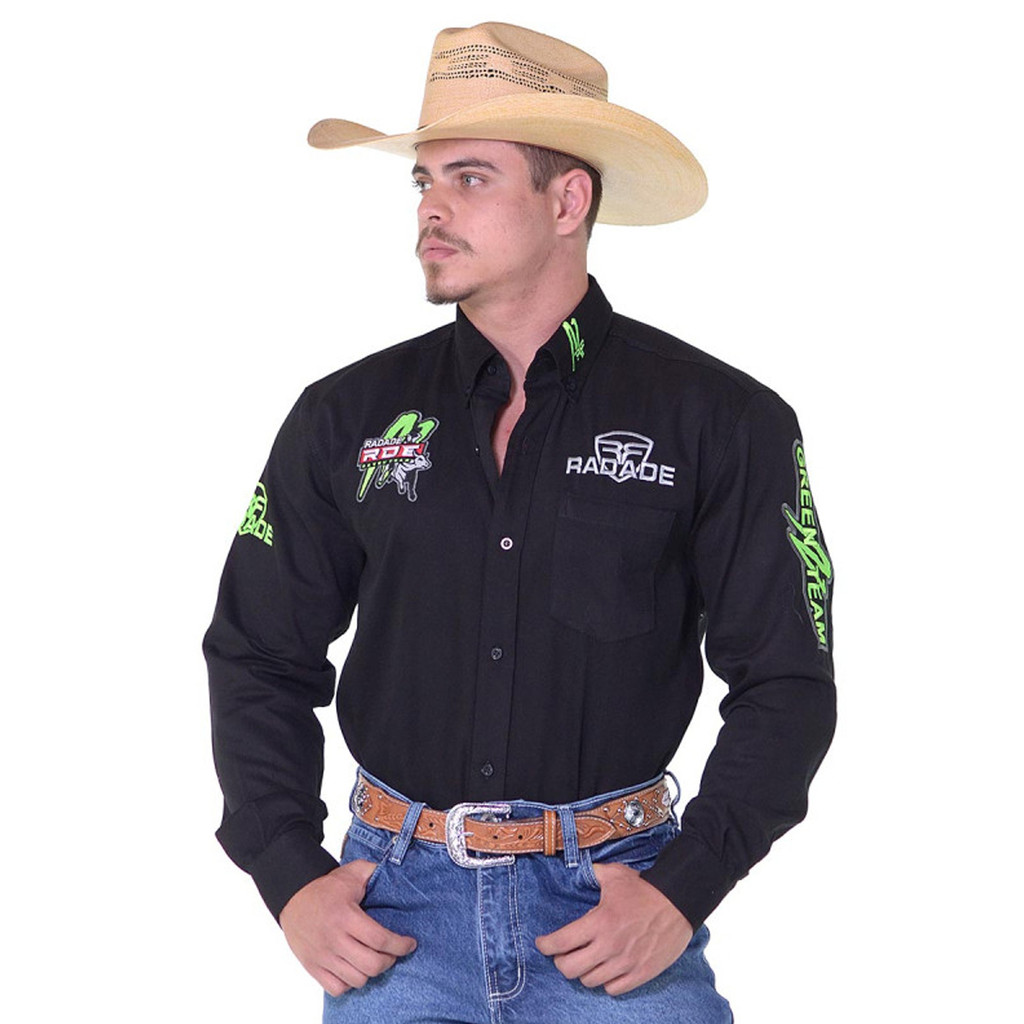 Camisa Masculina Radade Country Bordada Green Bull P/ Rodeio Preta e ...