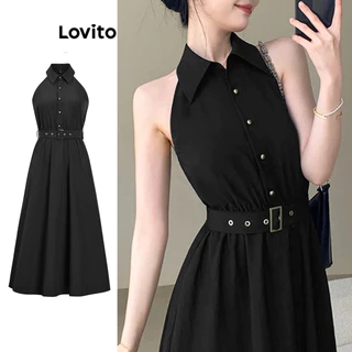 Lovito Vestido elegante com cinto simples para mulheres L100MD424