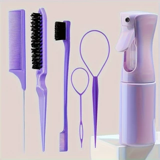6 Unidades/Conjunto Kit De Ferramentas Para Estilo De Cabelo Pincéis Premium Frasco De Spray Trança Pente De Cauda De Rato Provocando Controle De Borda Resultados De Salão Sem Esforço Em Casa
