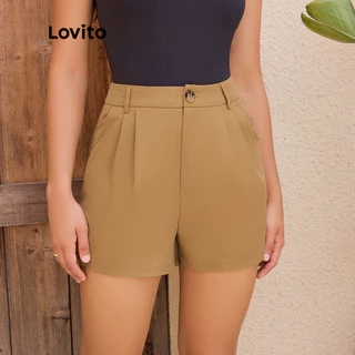 Lovito Shorts casuais de botão liso para mulheres LBL14592