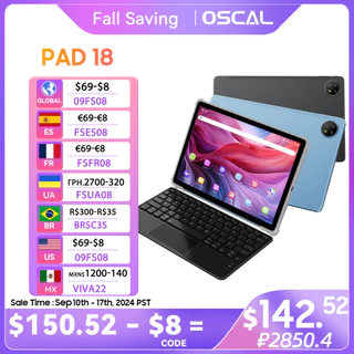 [Primeiro Lançamento em todo o mundo] Oscal Pad 18 Tablet PC 16GB (8 + 8) 256GB 11 ''FHD + Display T616 Octa-Core 8800mAh Bateria 13MP Câmera 4G LTE PC