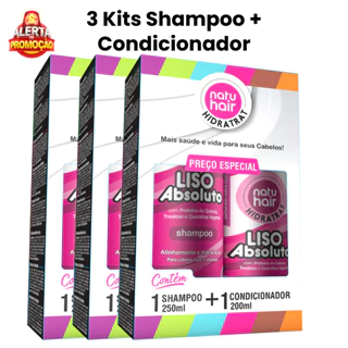 3 Kits Shampoo + Condicionador Liso Absoluto Hidratrat Natuhair 450ml