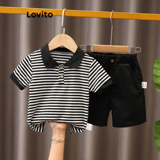 Lovito Conjuntos de shorts casuais listrados com botões e blocos de cores LNA80050
