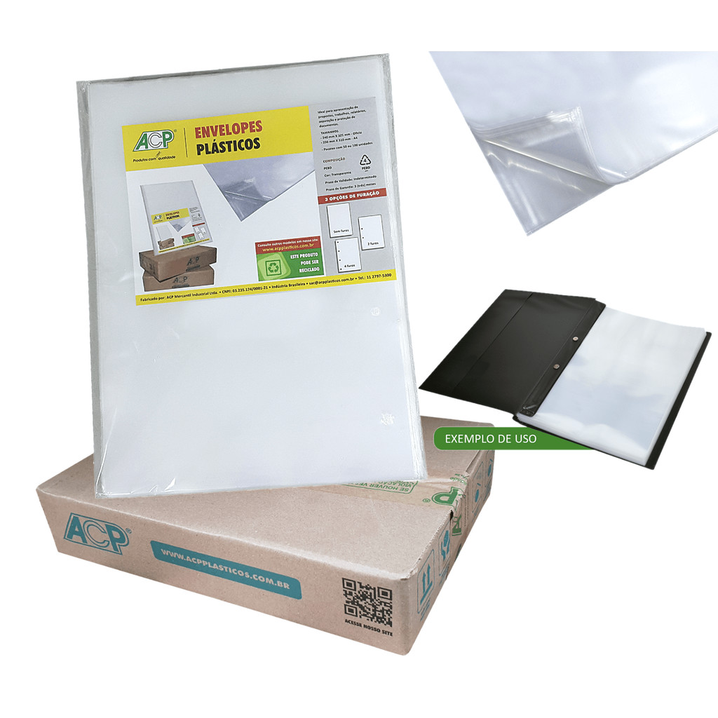 Envelope Plástico 4 Furos Oficio A4 Fino Grosso Extra Grosso Pacote com ...