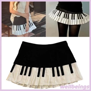 Bem Feminino Estudantes Plissado Uma Linha Saia Preto Branco Piano Chave Impressão Cintura Escola Queimado