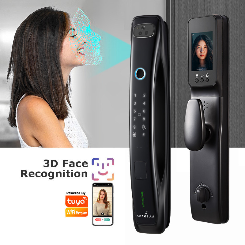 3D Senha digital de fechadura de porta inteligente Fechaduras eletrônicas tuya APP controle desbloqueio impressão digital automática com câmera de bloqueio de porta