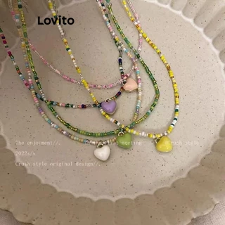 Lovito Colares de dopamina com contas em forma de coração de ajuste regular para mulheres LFA40194