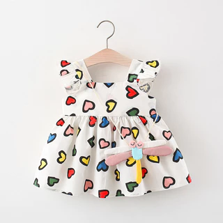 2Pcs/Set Sweet Heart Baby Girls Vestido De Verão Para Meninas Algodão Fino Fato De Bebê 0 A 3 Y Enviar Bolsas