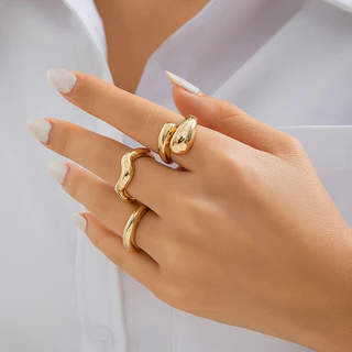 3 Pcs Conjunto De Anéis De Dedo De Onda De Abraço Abertos Para Mulheres Empilháveis De Encanto Da Moda Acessórios De Mão 2024 Jóias De Femininas Presentes Meninas