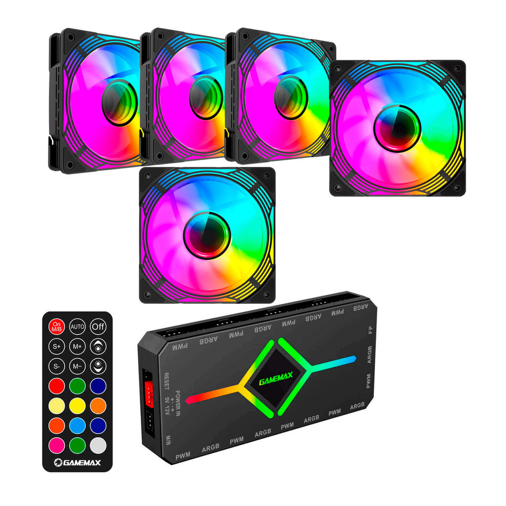5 Fan Argb Aurora Black+controladora Gamemax