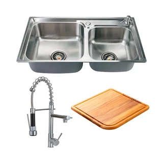 Kit Cuba Dupla Cozinha Acessórios Inox 201 78x43 Potiguara Torneira Misturador Monocomando Munim Tábua de Corte Pingoo em Oferta na Shopee