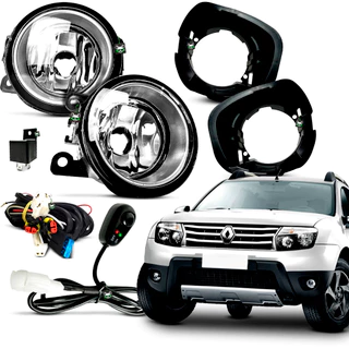 Kit Farol Auxiliar Milha Duster 2013 2014 2015 2016 Moldura Cromada Botao Colante