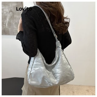 Lovito Bolsa casual de metal com textura lisa para mulheres LFA45076